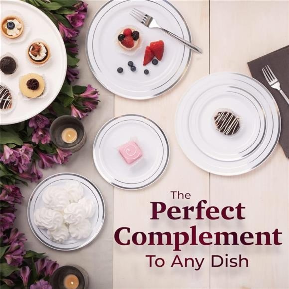 60 Silver Plastic Plates Disposable Heavy Duty Premium Plastic Plates - Picture 7 of 8